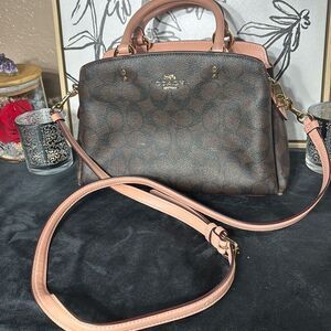 Coach mini Lillie carryall purse brown signature C cream pink tote crossbody